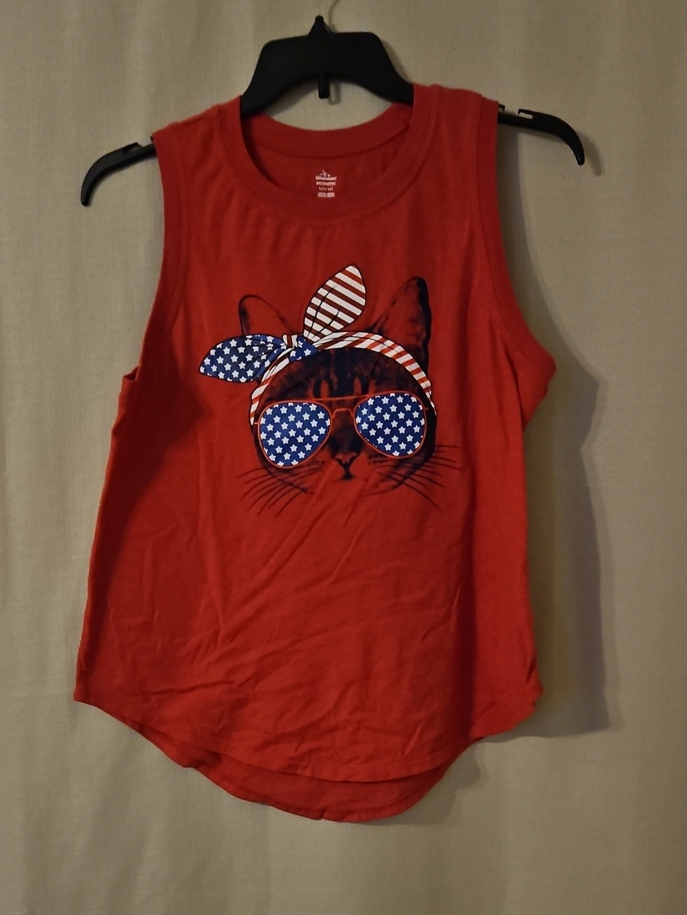 Women's Red Graphic Tank Top with Cat Sunglasses